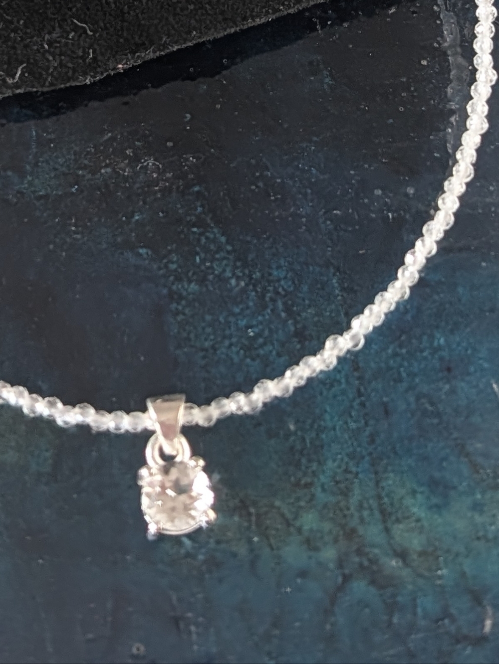 Genuine white Topaz 2mm Beaded Necklace with Topaz Pendant Sterling Silver 16"